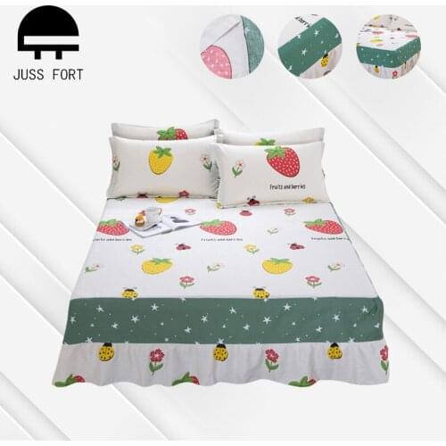 New Cotton Bed Skirt Mattress Cover Fruits Cartoon Bedsheet Single Double Queen Bed Covers Pillowcase Flowers Pattern Bedclothes