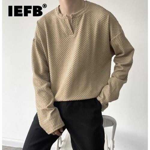 IEFB Autumn 2021 New Mens Inner Long Sleeve T-shirt Korean Trend Personalized Relief Pattern Loose Pullover Tops 9Y9198