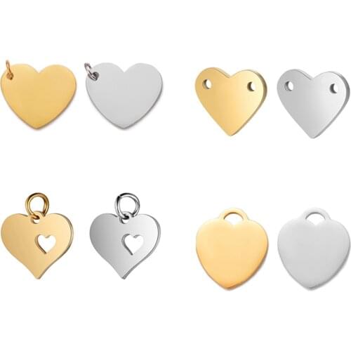 5Pcs/Lot 100% Stainless Steel Heart Charms Double sided polishing Pendant DIY For Jewelry Making Finding Wholesale