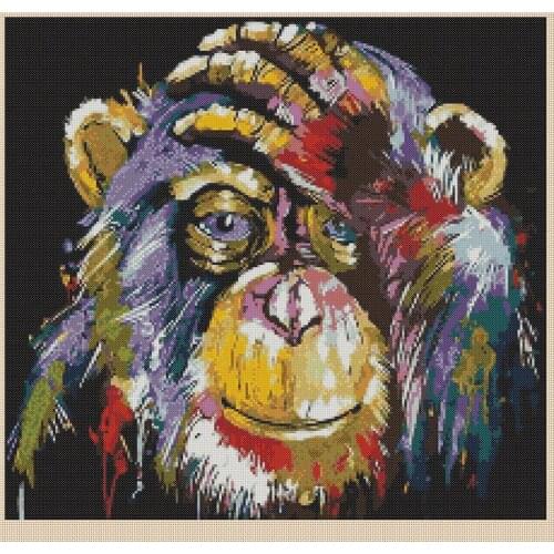 Hot Embroidery Colourful Art Chimpanzee Stitch It DIY Cross-stitch Kit with 100% Cotton Flosses & Free Shipping for Home Decor