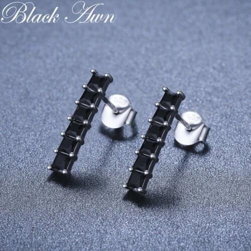 Simple 100% Genuine 925 Sterling Silver Jewelry Black Spinel Stone Star Cute Party Stud Earrings for Women Bijoux Femme I145