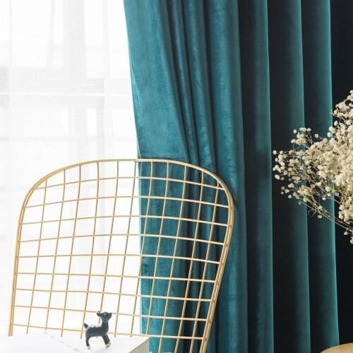 Nordic Simple Solid Color Window Curtains Luxury Teal Velvet Curtain for Bedroom and Living Room