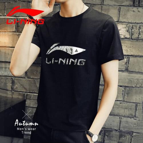 Clearance)LINING 2021 Summer New Men T-shirt Casual Cotton Soft Comfortable Big Logo Sports T-shirt ATSQ163