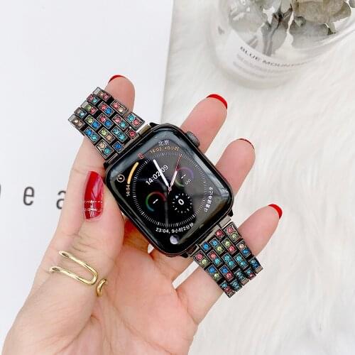 For Apple Watch 6 5 4 3 2 1 SE Women Style Watch Band Colored Five Beads Diamond Strap For iWatch 44mm 40mm 42mm 38mm Bracelet