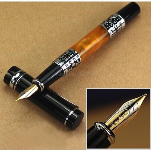 Bookworm 675 Celluloid Fountain Pen Medium Nib Beautiful Silver Flower Pattern Ink Pen Office Home School Supplies
