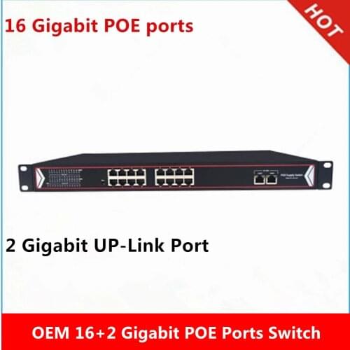 16 Gigabit POE ports +2 Gigabit UP-Link Port PoE Network Switch Hub Power Over Ethernet PoE power For IP Camera System