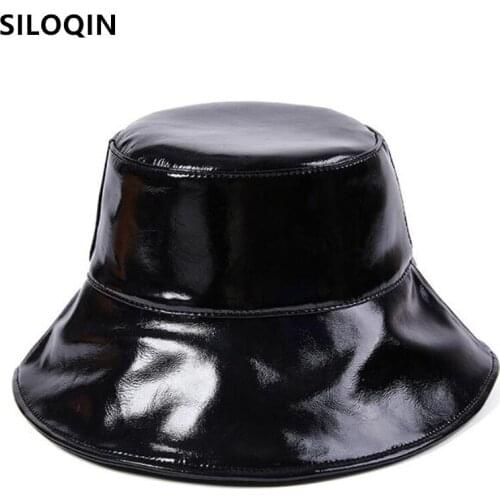 SILOQIN New black caps womens genuine leather cap natural sheepskin leather Bucket Hats elegant ladies casual brand hat autumn