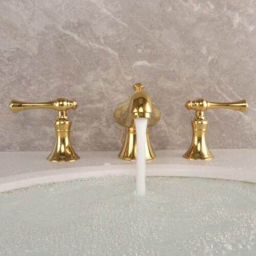 Basin faucets sink of bathroom golden brass faucet three double holes handle luxury bathtub faucets mixer water
