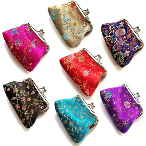 Traditional Silk Small Wallet For Women Jacquard Weave Flower Pattern Mini Hasp Ladies Coin Purses Money Bags Children Pouch