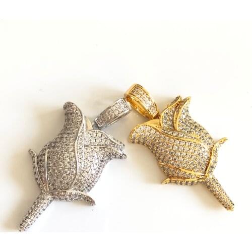 High Quality New Design Iced Out Customize Rose Pendant Gold 18K Hip Hop Jewelry