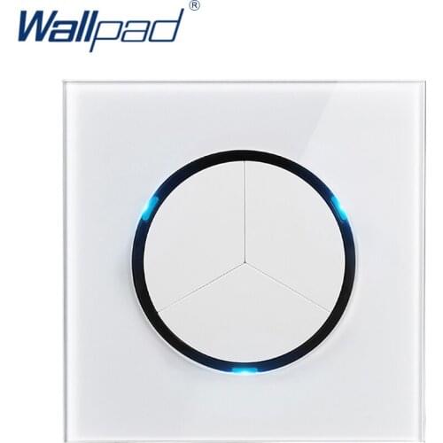 Wallpad L6 LED 3 Gang 1 Way Random Click Push Button Wall Light Switch With LED Indicator White Tempered Glass Panel