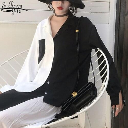 Autumn Vintage Blouse Women 2021 New Fashion Color Patchwork Women Shirts Long Sleeve Top Office Cardigan Women Blouses 11342