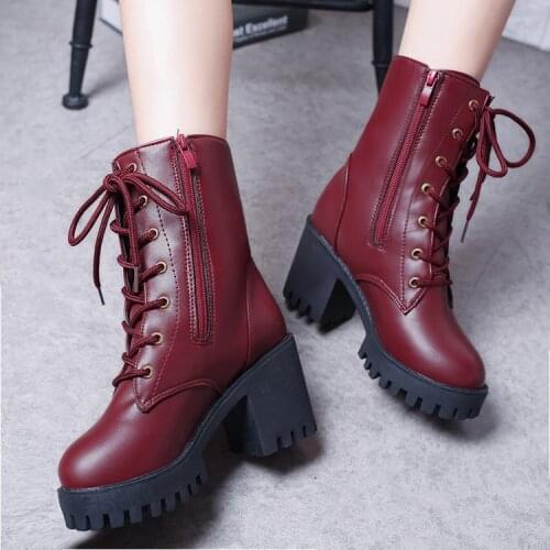 Top Quality Split Leather Women Boots Dr Boots Shoes High Top Motorcycle Autumn Winter Shoes Woman Snow Boots 2019
