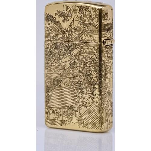 ZORRO Five Side Engraving Etching Creative 909 Narrow Machine "Qingming Riverside" Pure Copper Kerosene Lighter