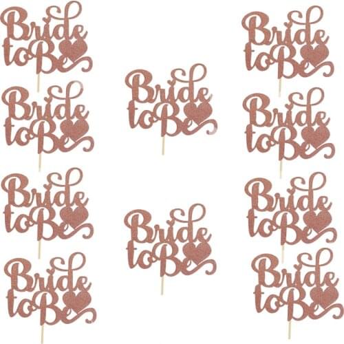 10pcs Large Champagne Giltter Bride To Be Cake Toppers for Team Bride Cake Decor for Bridal Shower Wedding Dessert Decor