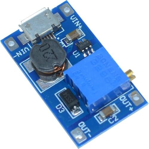 2Pcs/Lot MT3608 DC-DC Boost Module Adjustable 2A Boost Plate Step Up Module with MICRO USB 2V-24V to 5V 9V 12V 28V