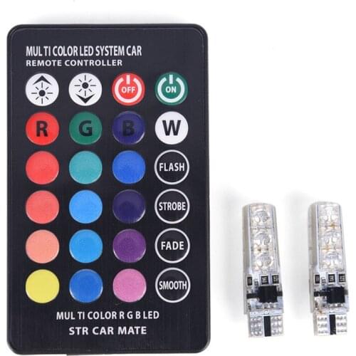 2pcs T10 5050 SMD RGB 6 LED Auto Car Wedge Side Light Lamp LED Demo Lamp Bulb W/Remote Controller Strobe