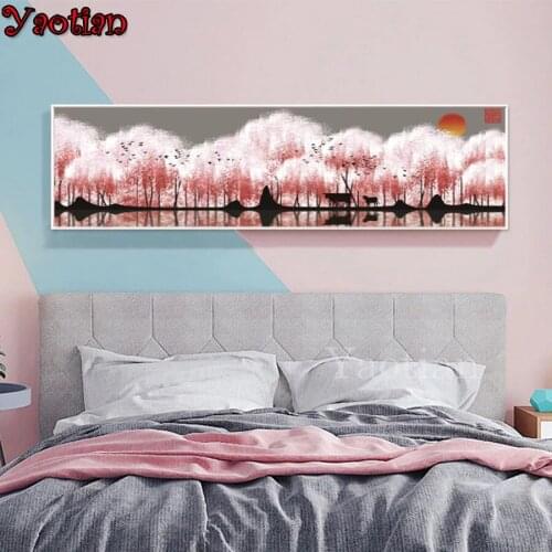 Abstract Pink Tree Landscape Diamond Mosaic DIY Crystal Embroidery Rhinestones Pictures 5D Diamond Painting Accessories