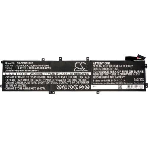 Cameron Sino 8000mah battery for DELL Precision M5520 XPS 15 9560 5XJ28 6GTPY B102188-0006 Notebook, Laptop Battery