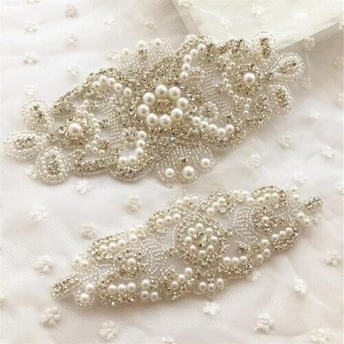1 PCS Rhinestone Appliques For Wedding Belt White Pearl Crystal Beads Iron On Rhinestone Appliques Bridal Accessories