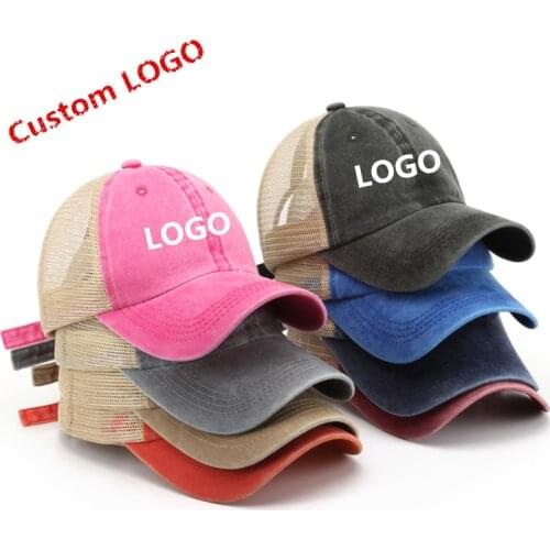 Custom Cotton Mesh Baseball Cap Adjustable Summer Cool Hats For Women Men Hip Hop Trucker Hat Print L;ogo Customized Beach Hat