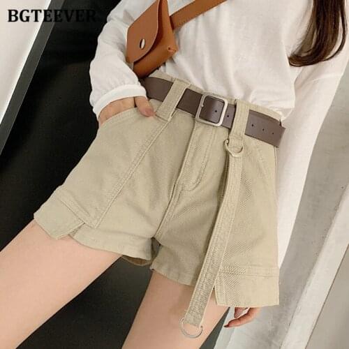 BGTEEVER Summer Women Wide Leg Shorts High Waist Loose Pockets Female Solid Shorts 2021 Plus Size