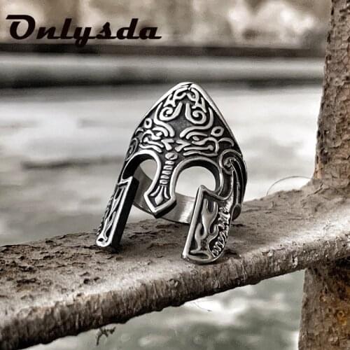 Man Viking Warrior Helmet Ring Scandinavian Pagan Norse Rune Stainless Steel Rings Totem Amulet Jewelry OSR432