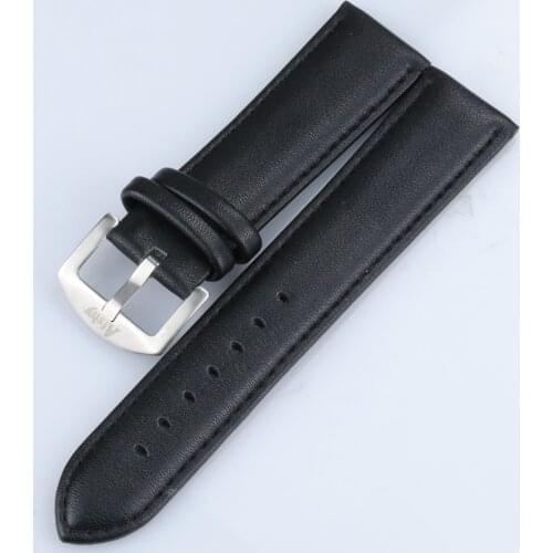 Black Watch Band 22 mm Strap Replacement Soft Leather with Stainless Steel Buckle High Quality