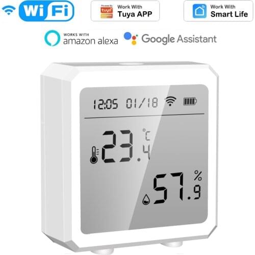 White Tuya WiFi Temperature Humidity Sensor Smart Home LCD Screen Display Ultra-low Power Consumption For Alexa Google Home