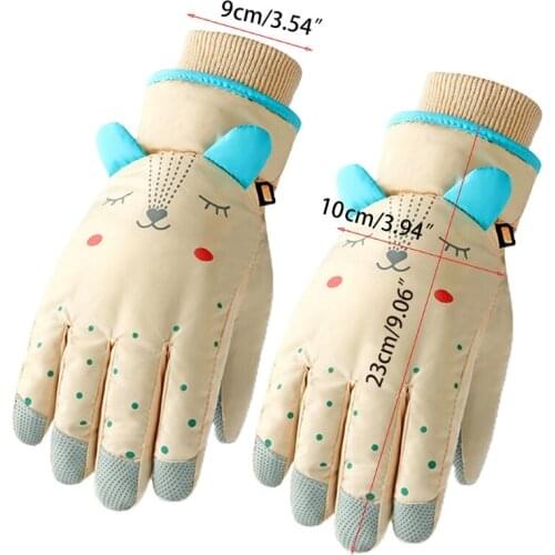 Children Kids Winter Waterproof Snow Gloves Solid Color Cartoon Ears Thermal Insulated Windproof Sport Snowboard Ski Wrist