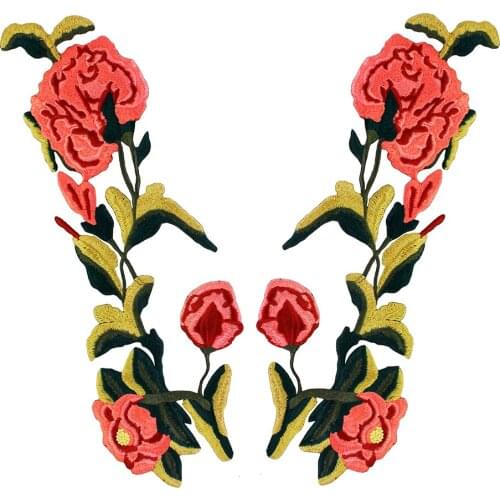 10pairs Embroidery Long Mirror Pair Flower Fabric Patches Scrapbooking Motif Applique Dress Decorated Sewing Supplies TH1148