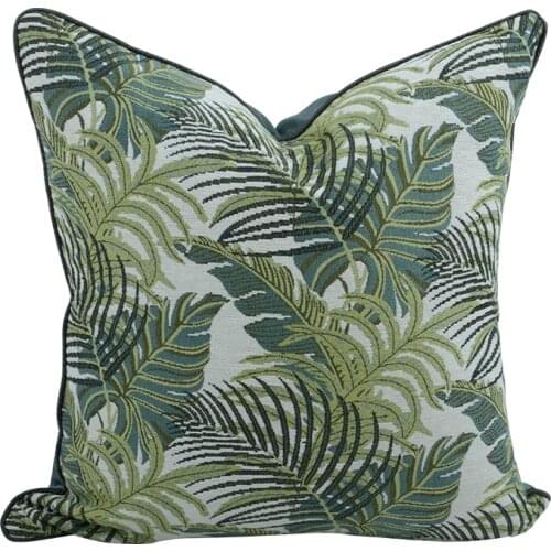 DUNXDECO American Country Style Cushion Cover Couch Decorative Pillow Case Vintage Simple Green Leaf Jacquard Sofa Coussin