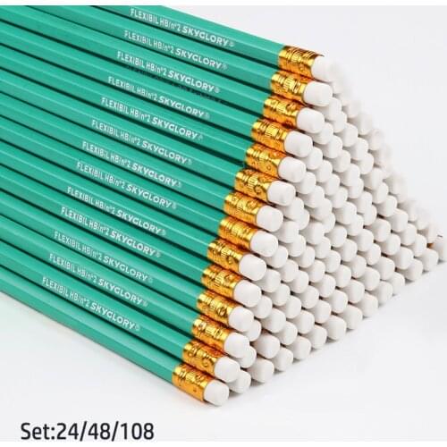 24/48/108Pcs /Lot Sketch Pencil Wooden Lead Pencils HB Pencil With Eraser Child Drawing Pencil School Writing Sketch Stationery