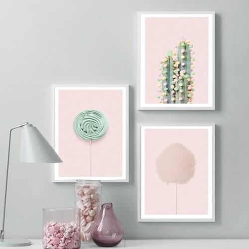 Pink Cotton Candy Lollipop Food Picture Fashion Nursery Poster Cactus Canvas Wall Art Print Painting Modern Kids Room Decoration