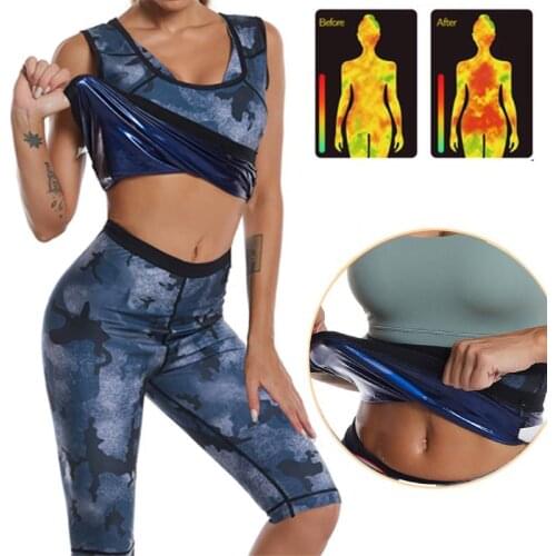 Body Shaper Set Camouflage Sweat Sauna Pants Tank Tops Thermo Vest Fitness Control Panties Waist Trainer Slimming Shapewear