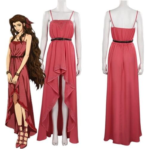 Final Fantasy VII FF7 Remake Aeris Aerith Gainsborough Cosplay Costume Dress Halloween Carnival Suit