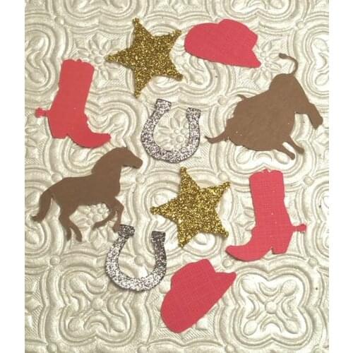 Cowboy Western Rodeo confetti die cuts boot hat longhorn birthday baby shower Table decor scrapbook Confettis