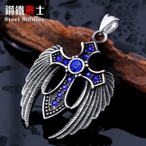 Steel soldier Stainless Steel Wing Cross Stone Pendant For Man Vintage Jewelry trendy accessory
