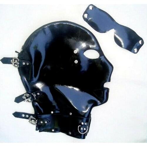 Latex Hood with Removable Eyes Mask and Collar Rubber Mask Cosplay Club Wear adult toy harness sex toys