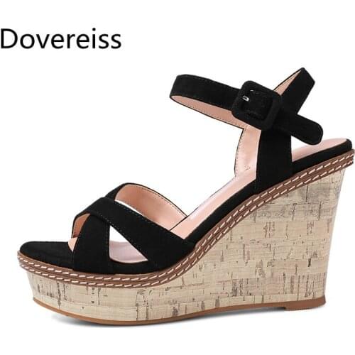 Dovereiss Fashion Spring Womens Shoes Buckle Pure color red Elegant Waterproof Femmes Wedges Sandales consice