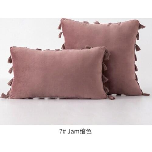 Fashion Amazon Tassel Velvet Sofa Pillow Cover Solid Color Plush Bedside Cushion Cover Fringe Pillowcase Vintage Knot