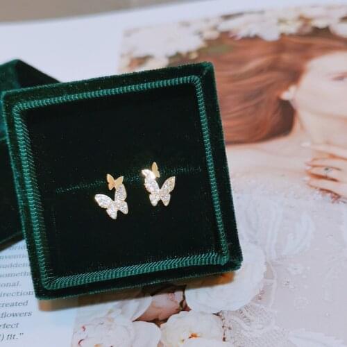Fashion Elegant Crystal Butterfly Earrings Sweet Cute Korean Female Small Stud Earrings Shiny Zircon Stone Earrings For Women