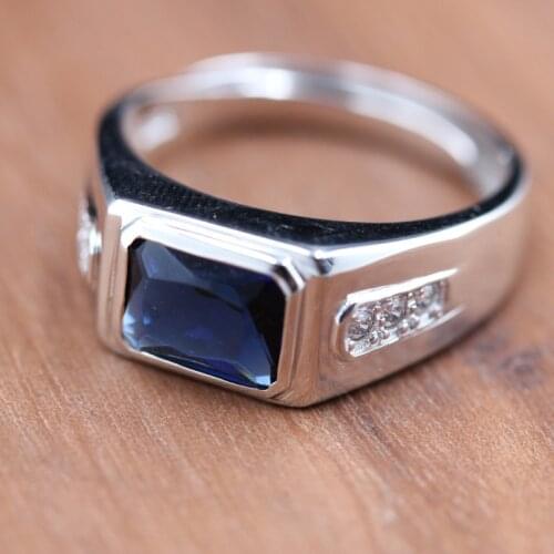 100%925 Silver Ring Men and Women Atmospheric Fashion Blue Zircon Inlay Ring Free Shipping