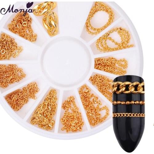 Monja 12 Grid Manicure Art Deco Beads Gold Chain 3D DIY Manicure Tips Jewelry Decoration Accessories Manicure Accessories Tools