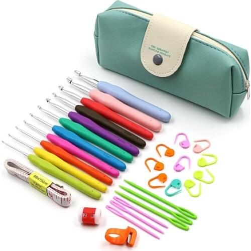 Premium Crochet Hooks Set with Case Crochet Hooks Set Ergonomic Soft Handles Needles Stitch Markers Gauge Ruler Gift Set CK045