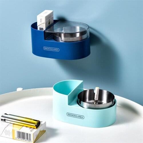 Wall-mounted Hanging Cigarette Storage Rack Stainless Steel Ashtray Bathroom Puch Free Creative Personality Ash Box With Lid