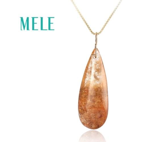 Natural garden crystal real 18k gold pendant for women and man.24ct red color ghost hairstone jewelry in pear shape