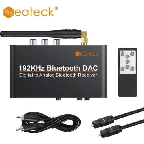 Neoteck 192Khz Bluetooth DAC with Remote Control Built-in Bluetooth V5.0 Receiver Support APT-X AAC SBC DAC Converter