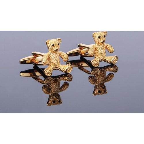 Delicate Teddy Bear Cufflinks Copper Material Gold Silvery Color Toy Cuff Buttons For Mens Shirt Jewelry Birthday Wedding Gift