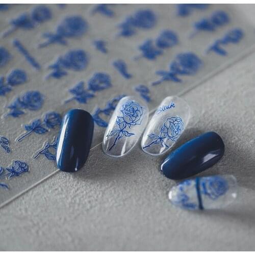 New 3D Blue Color Hollow Flower Shape Bohemia Self-adhesive Nails Stickers For Salon Nails Sticker Decorations Manicure Z0491